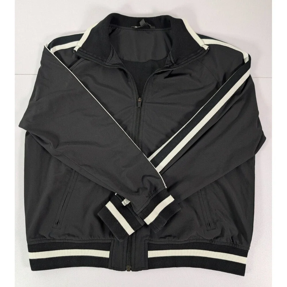 Athleta Black Utility Jacket with White Stripes